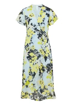 Damen Comma Antailliertes Midikleid mit Volants und All-over-Print