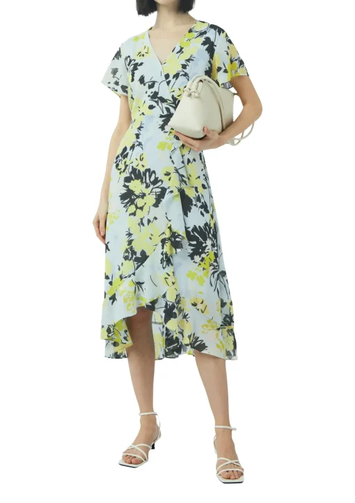 Damen Comma Antailliertes Midikleid mit Volants und All-over-Print