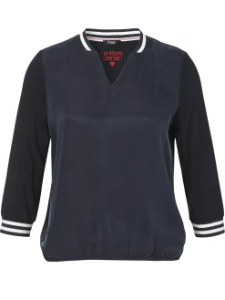 Damen Frapp 3/4-Arm Blusenshirt mit seidiger Front und Gummizugbund