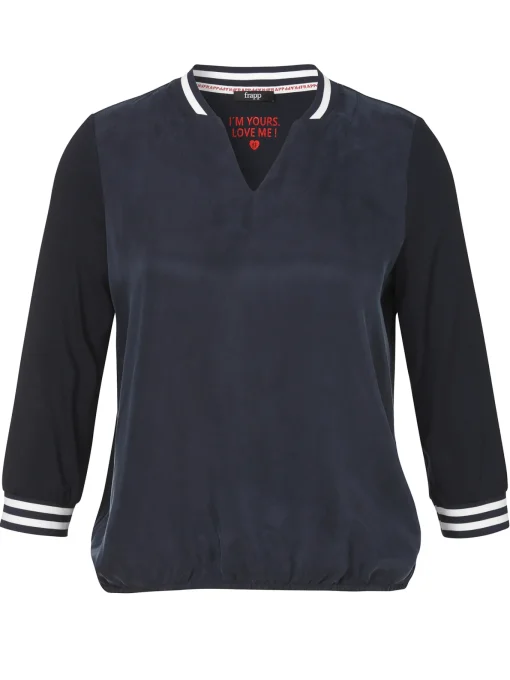Damen Frapp 3/4-Arm Blusenshirt mit seidiger Front und Gummizugbund