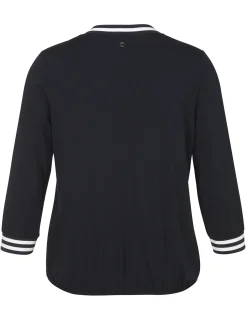 Damen Frapp 3/4-Arm Blusenshirt mit seidiger Front und Gummizugbund
