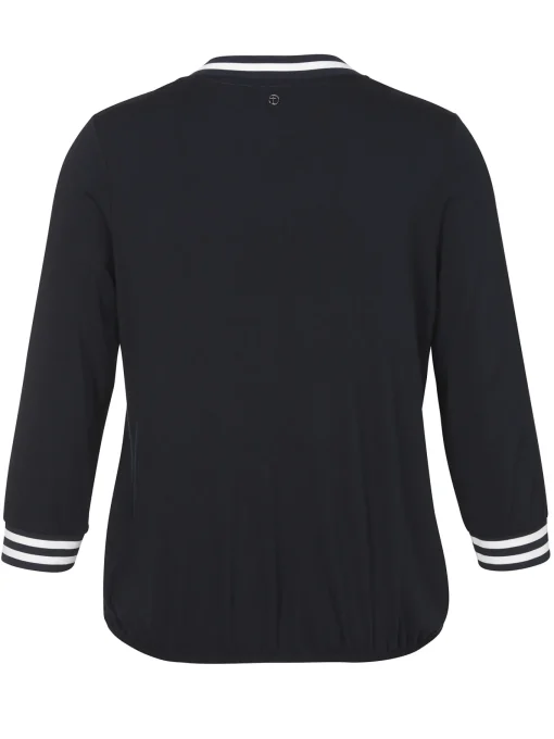 Damen Frapp 3/4-Arm Blusenshirt mit seidiger Front und Gummizugbund