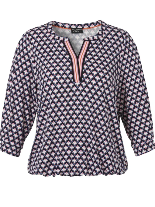 Damen Via Appia Due 3/4-Arm Print-Shirt mit Gummizugsaum