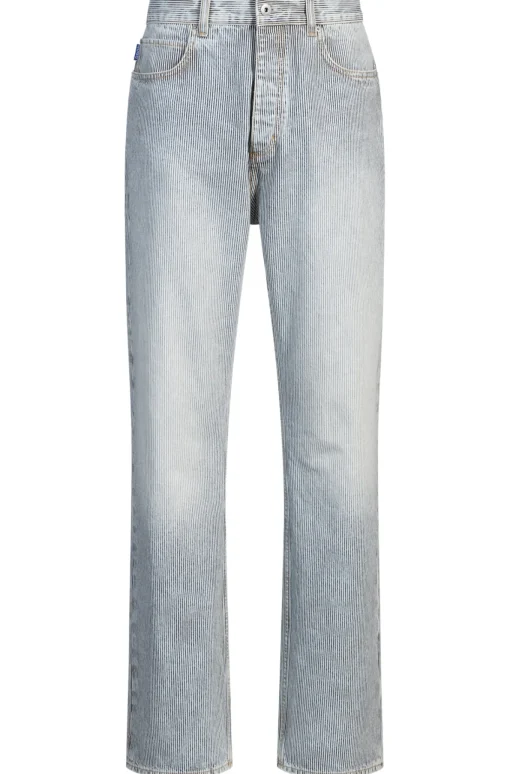 Herren Hugo Blue Baggy-Fit Jeans aus blauem Denim mit Streifen-Muster