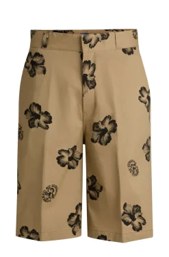 Herren Hugo Blue Baggy-Fit Twill-Shorts aus Stretch-Baumwolle mit Hibiskus-Print