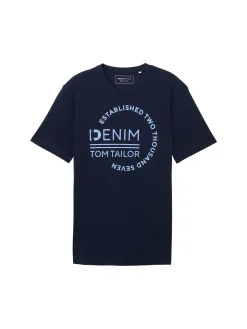 Herren Tom Tailor Denim Basic T-Shirt mit Logo Print