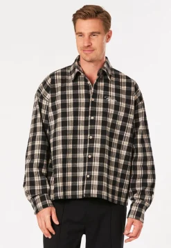 Herren Pegador BEVILL FLANNEL SHIRT WASHED DARK STONE BLACK