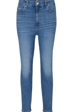 Damen Boss Blaue Cropped-Jeans aus bequemem Stretch-Denim mit hohem Bund