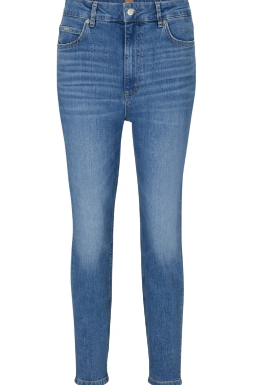 Damen Boss Blaue Cropped-Jeans aus bequemem Stretch-Denim mit hohem Bund