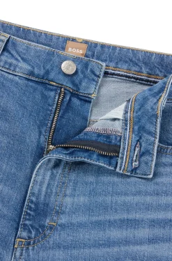 Damen Boss Blaue Cropped-Jeans aus bequemem Stretch-Denim mit hohem Bund