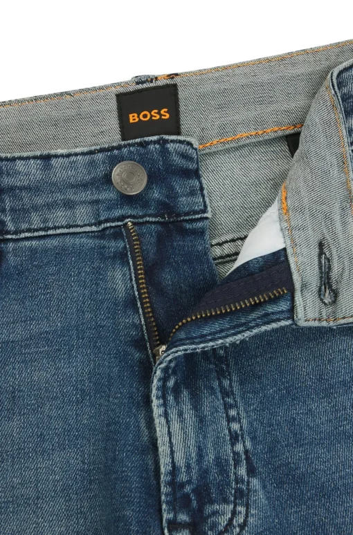 Herren Boss Orange Blaue Tapered-Fit Jeans aus komfortablem Stretch-Denim