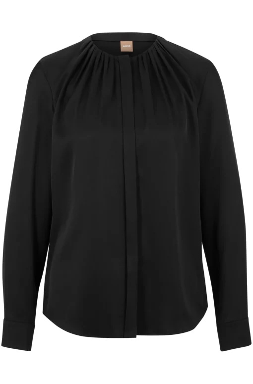 Damen Boss Bluse aus Elastischem Crêpe De Chine mit gerafftem Ausschnitt