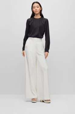 Damen Boss Bluse aus Elastischem Crêpe De Chine mit gerafftem Ausschnitt