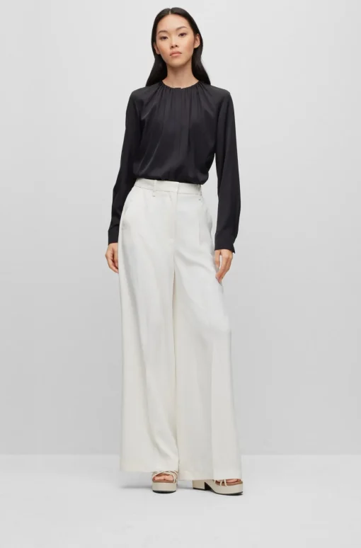 Damen Boss Bluse aus Elastischem Crêpe De Chine mit gerafftem Ausschnitt