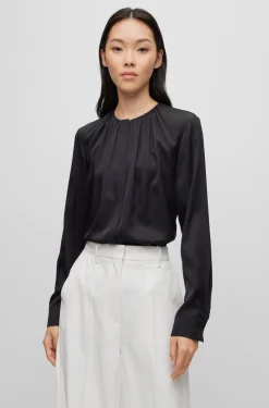 Damen Boss Bluse aus Elastischem Crêpe De Chine mit gerafftem Ausschnitt
