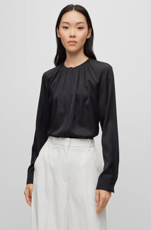 Damen Boss Bluse aus Elastischem Crêpe De Chine mit gerafftem Ausschnitt