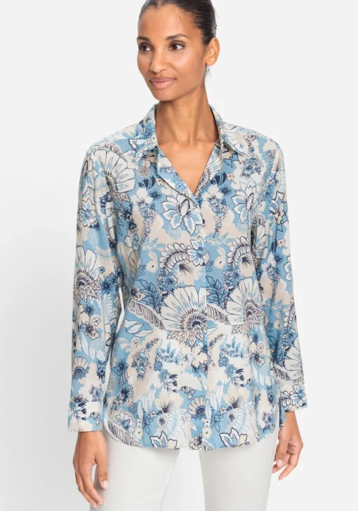 Damen Olsen Bluse mit durchgehender Knopfleiste