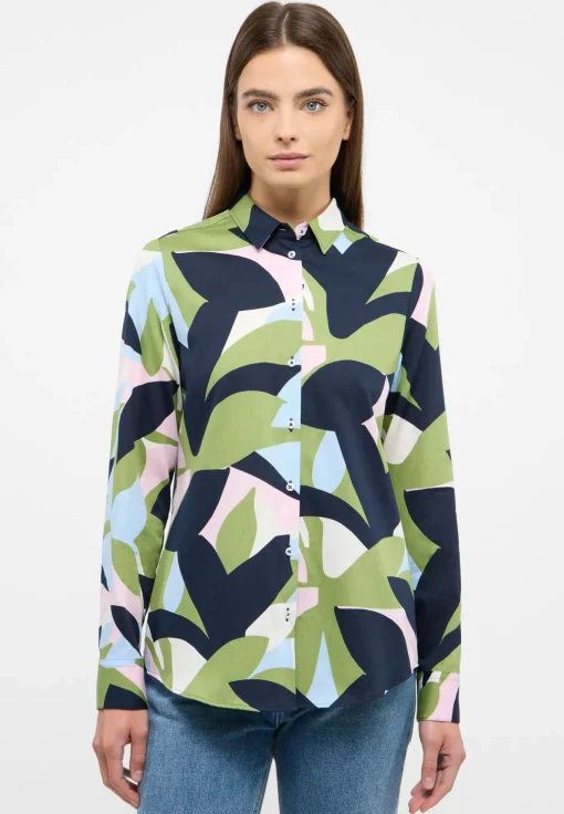 Damen Eterna Bluse Satingewebe Langarm