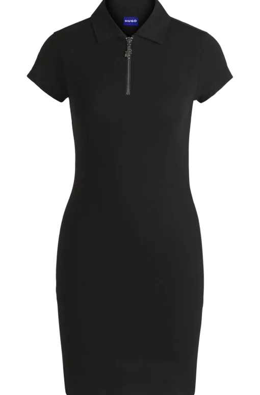 Damen Hugo Blue Bodycon-Kleid aus Stretch-Baumwolle mit Reißverschlussleiste