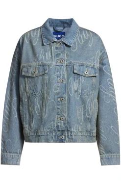 Damen Hugo Blue Boxy-Fit Jacke aus festem Denim mit Logo-Print