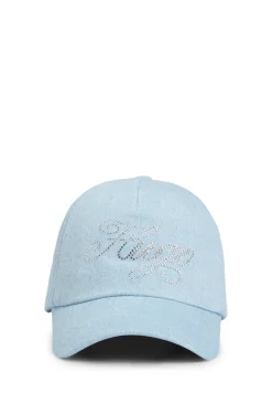Damen Hugo Blue Cap aus Denim mit kristallbesetztem Logo