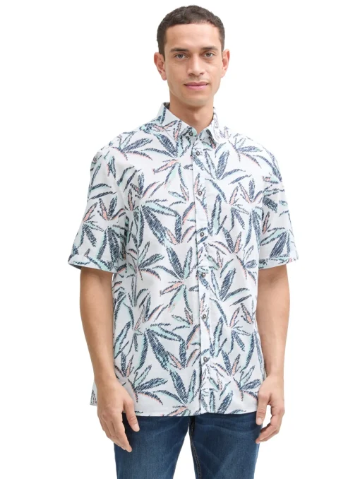 Herren Tom Tailor Comfort Fit Hemd mit Palmen-Print