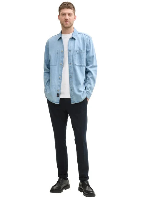 Herren Tom Tailor Comfort Fit Jeanshemd mit Brusttasche