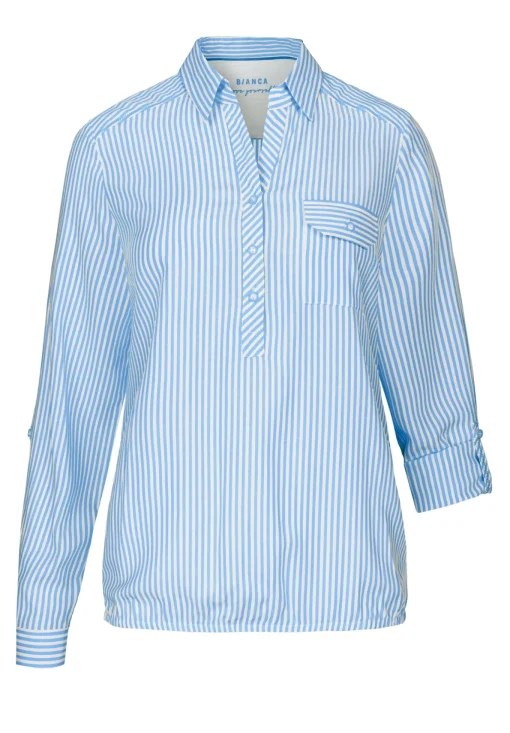 Damen Bianca Coole Schlupfbluse mit Polokragen und kurzer Knopfleiste