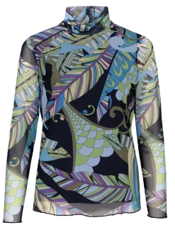 Damen Bianca Cooles Print-Shirt mit Rollkragen in Mesh-Ware