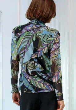 Damen Bianca Cooles Print-Shirt mit Rollkragen in Mesh-Ware