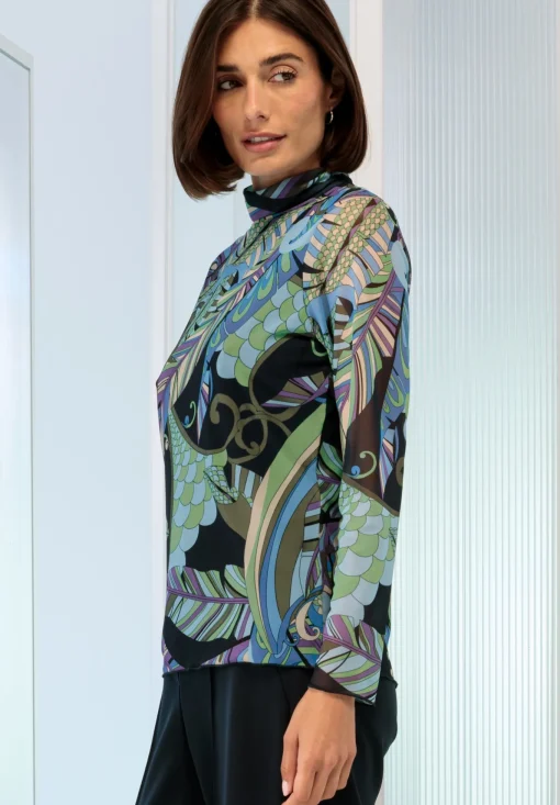 Damen Bianca Cooles Print-Shirt mit Rollkragen in Mesh-Ware