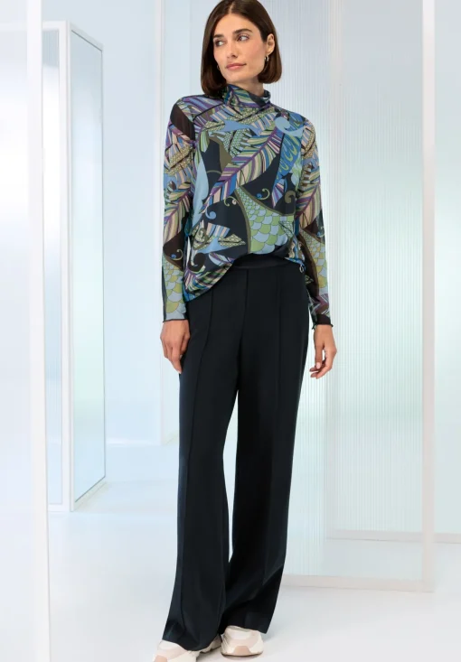 Damen Bianca Cooles Print-Shirt mit Rollkragen in Mesh-Ware