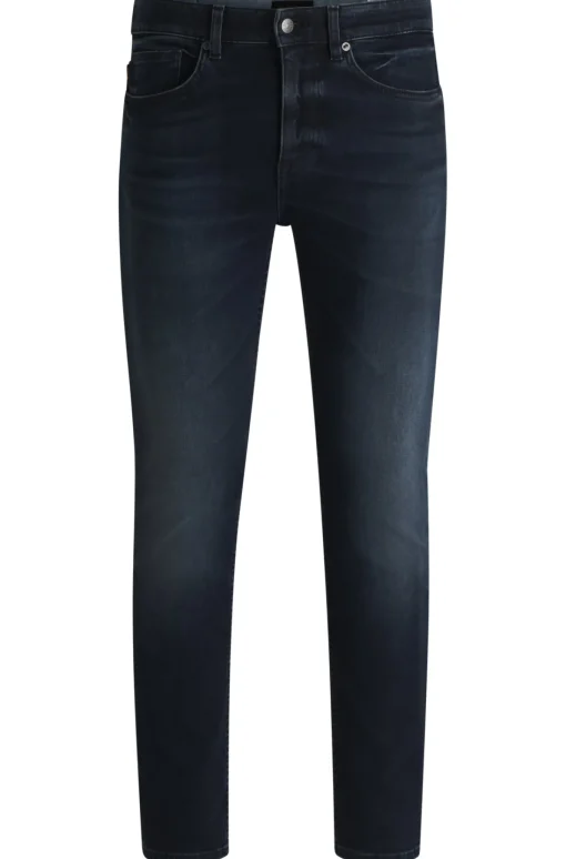 Herren Boss Orange Delaware Slim-Fit Jeans aus strukturiertem blauschwarzem Denim