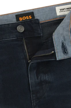 Herren Boss Orange Delaware Slim-Fit Jeans aus strukturiertem blauschwarzem Denim