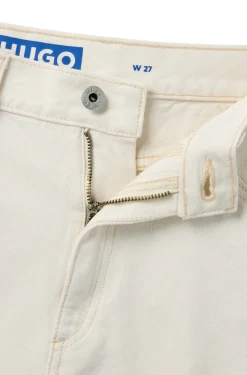 Damen Hugo Blue Ecrufarbene Denim-Shorts mit unversäuberten Säumen