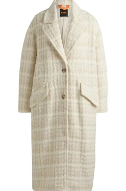 Damen Boss Orange Einreihiger Relaxed-Fit Mantel aus Tweed