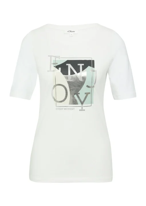 Damen s.Oliver Elastisches T-Shirt mit Frontprint im Slim Fit