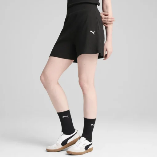 Damen Puma ESS ELEVATED Gerippte 5 Shorts mit hohem Bund