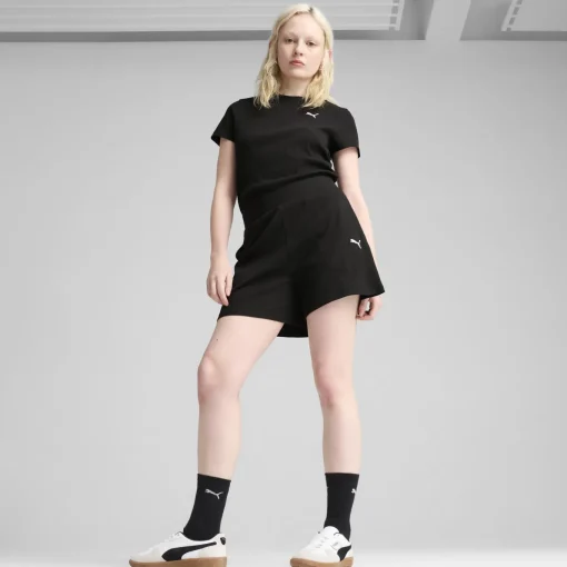 Damen Puma ESS ELEVATED Gerippte 5 Shorts mit hohem Bund
