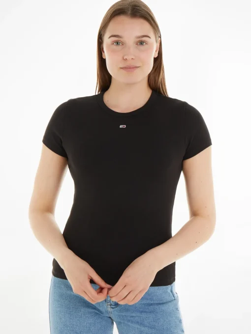 Damen Tommy Jeans Essential Slim Fit Rippstrick T-Shirt