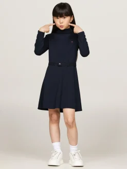 Kinder Tommy Hilfiger Extra Slim Fit Langarm Kleid mit Gürtel