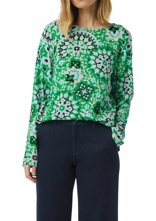 Damen Comma Feine Bluse mit seitlich geschlitztem Saum und abstraktem All-Over-Muster