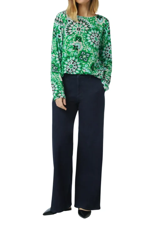 Damen Comma Feine Bluse mit seitlich geschlitztem Saum und abstraktem All-Over-Muster
