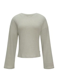 Damen QS Flauschiges Rippshirt in melierter Optik