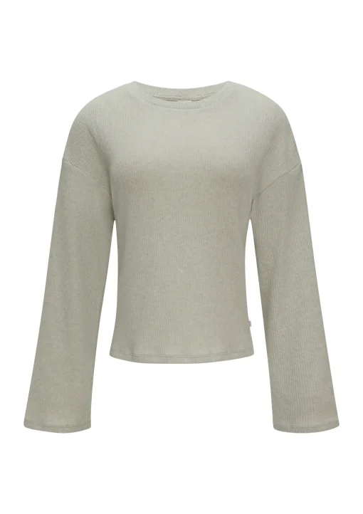 Damen QS Flauschiges Rippshirt in melierter Optik