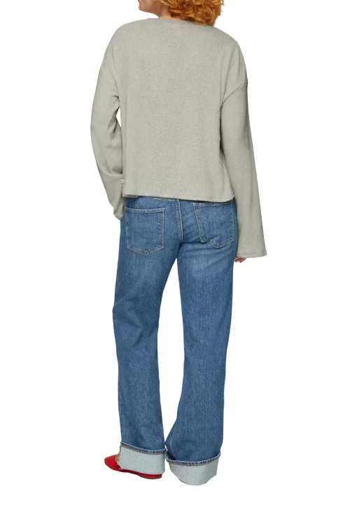 Damen QS Flauschiges Rippshirt in melierter Optik