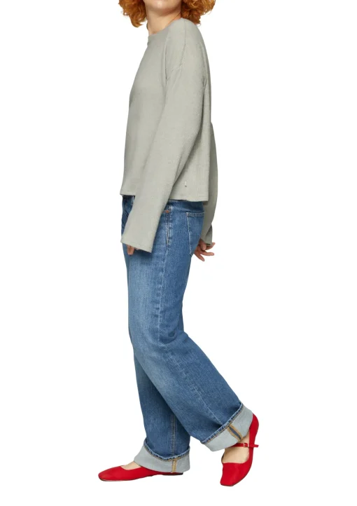 Damen QS Flauschiges Rippshirt in melierter Optik