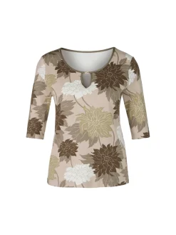 Damen Marc Cain Florales Rippen-T-Shirt