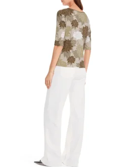 Damen Marc Cain Florales Rippen-T-Shirt