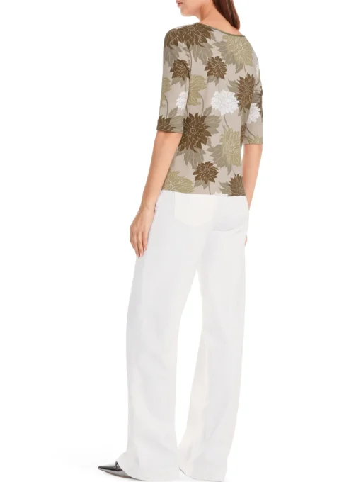 Damen Marc Cain Florales Rippen-T-Shirt